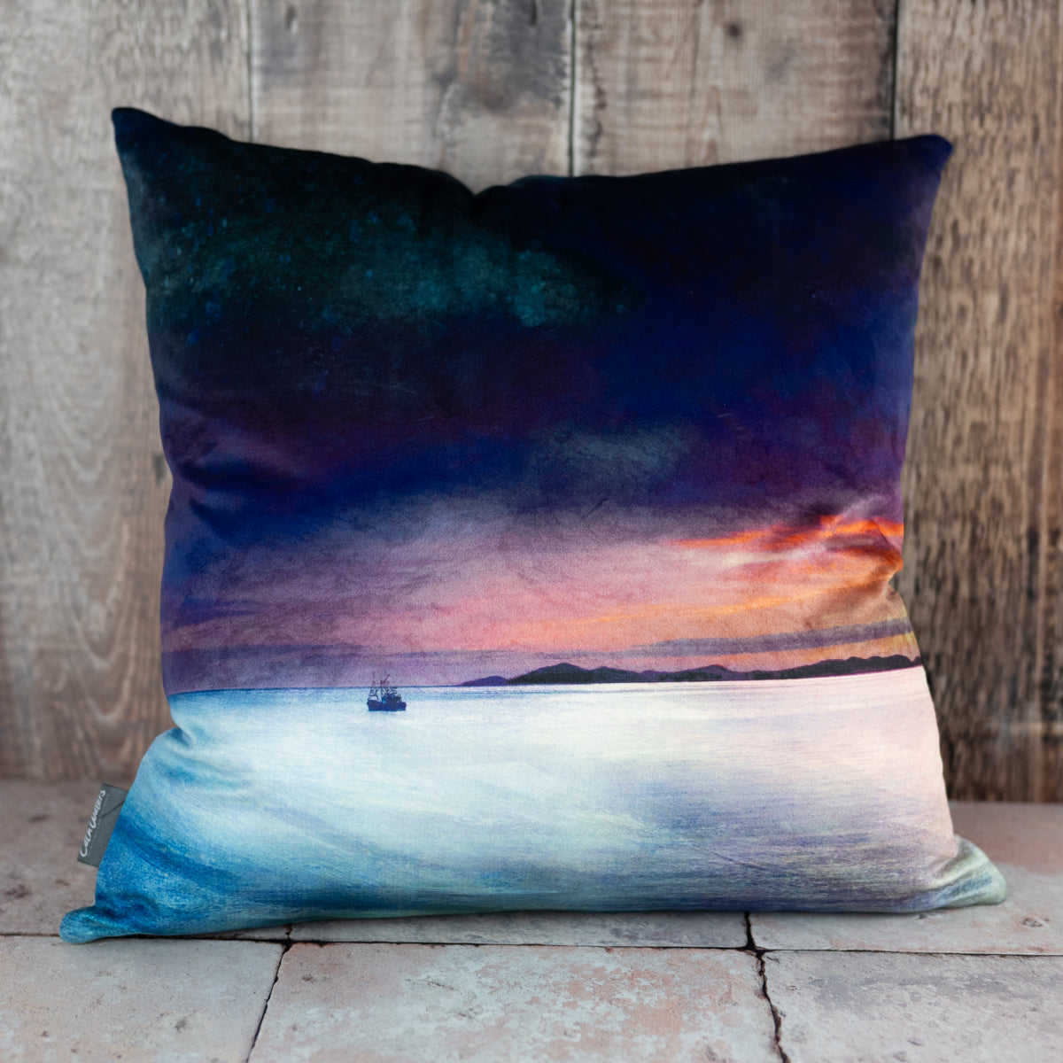 Fishing the Little Minch Velvet Cushion
