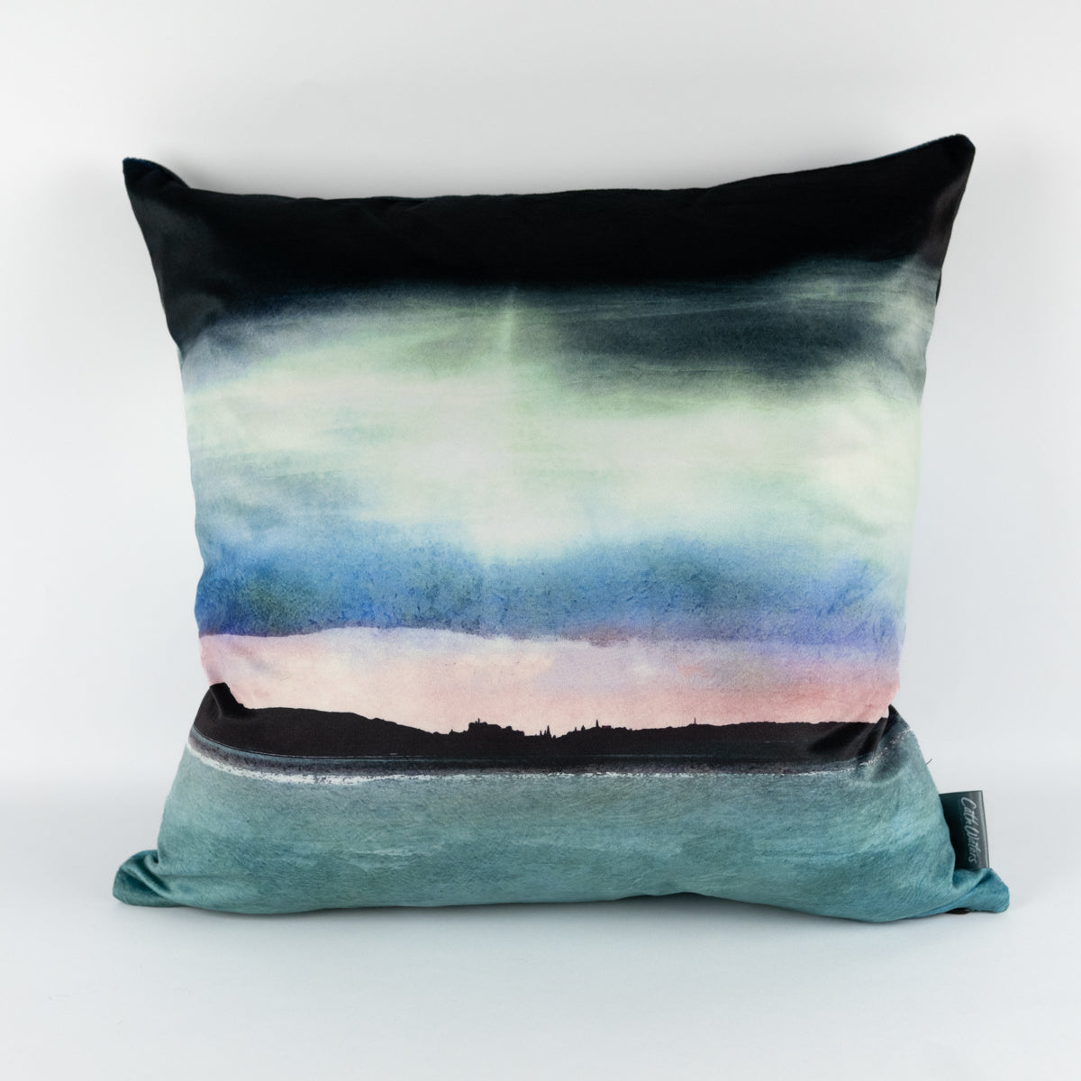 Edinburgh Skyline from East Lothian Velvet Cushion