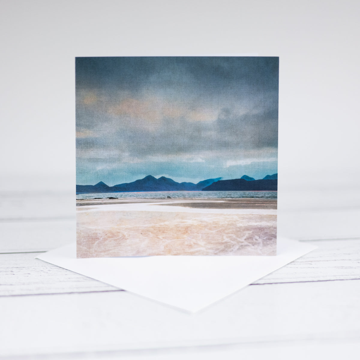“A walk on the beach” Skye from Applecross 140mm square greetings card