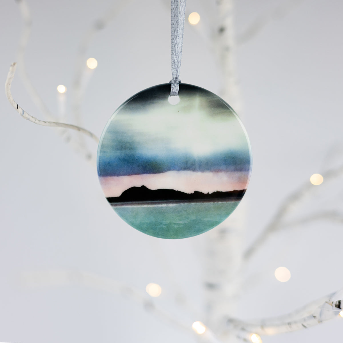 Edinburgh Skyline from East Lothian Porcelain Hanging Ornament