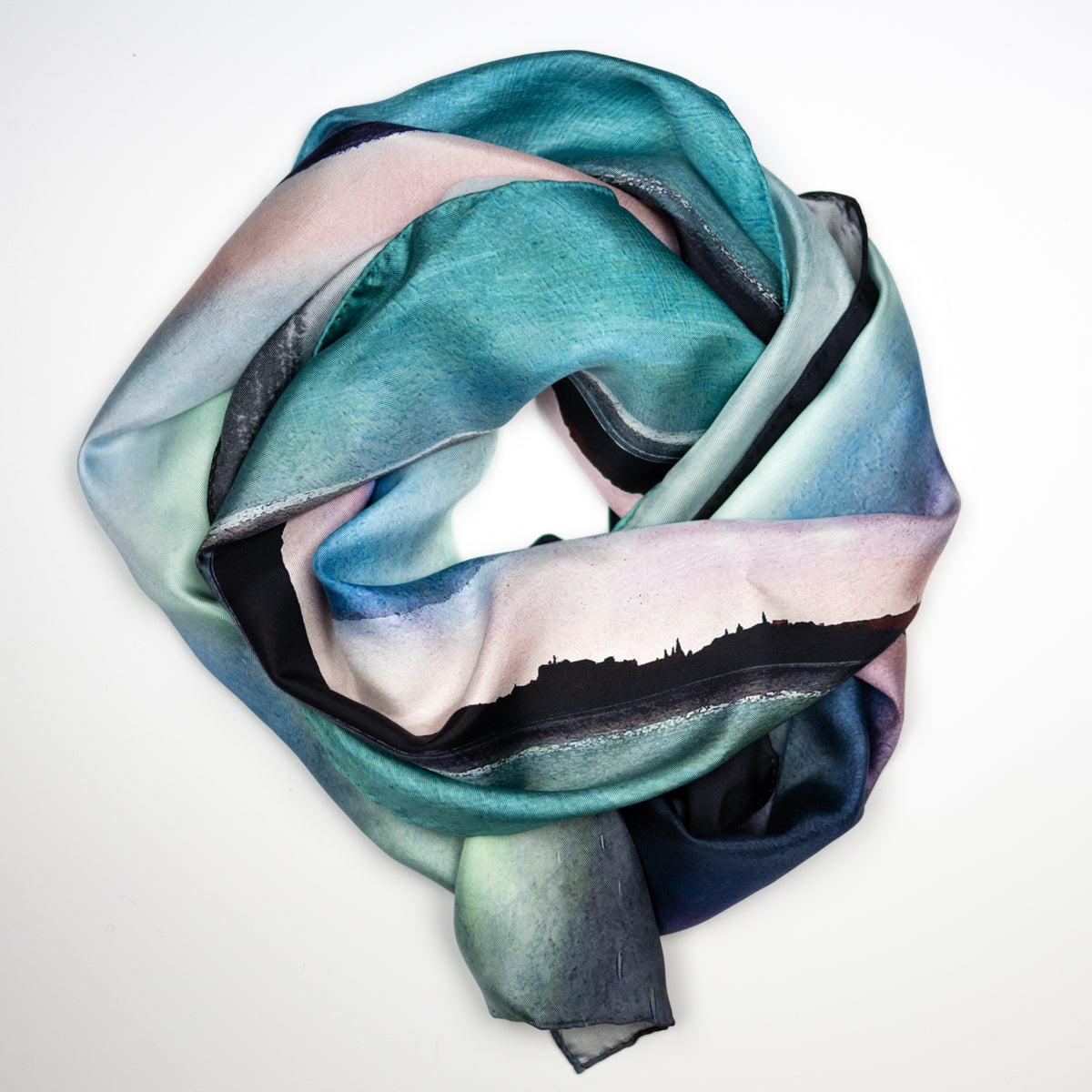 Edinburgh Skyline from East Lothian Large Panoramic Silk Scarf