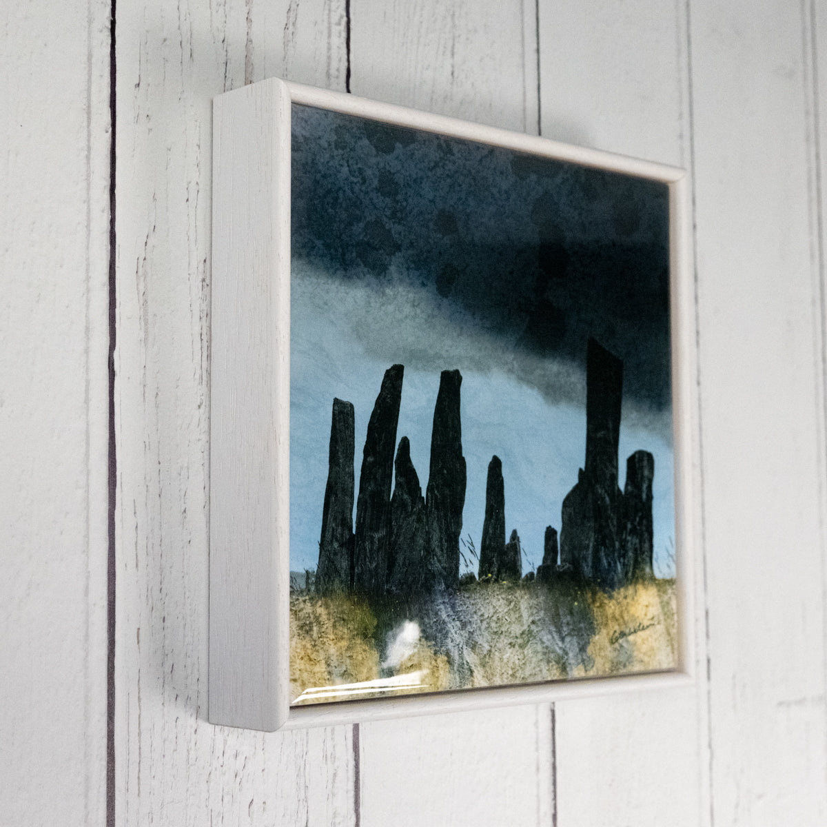 The Calanais Stones Lewis Wood Framed 6" ceramic tile