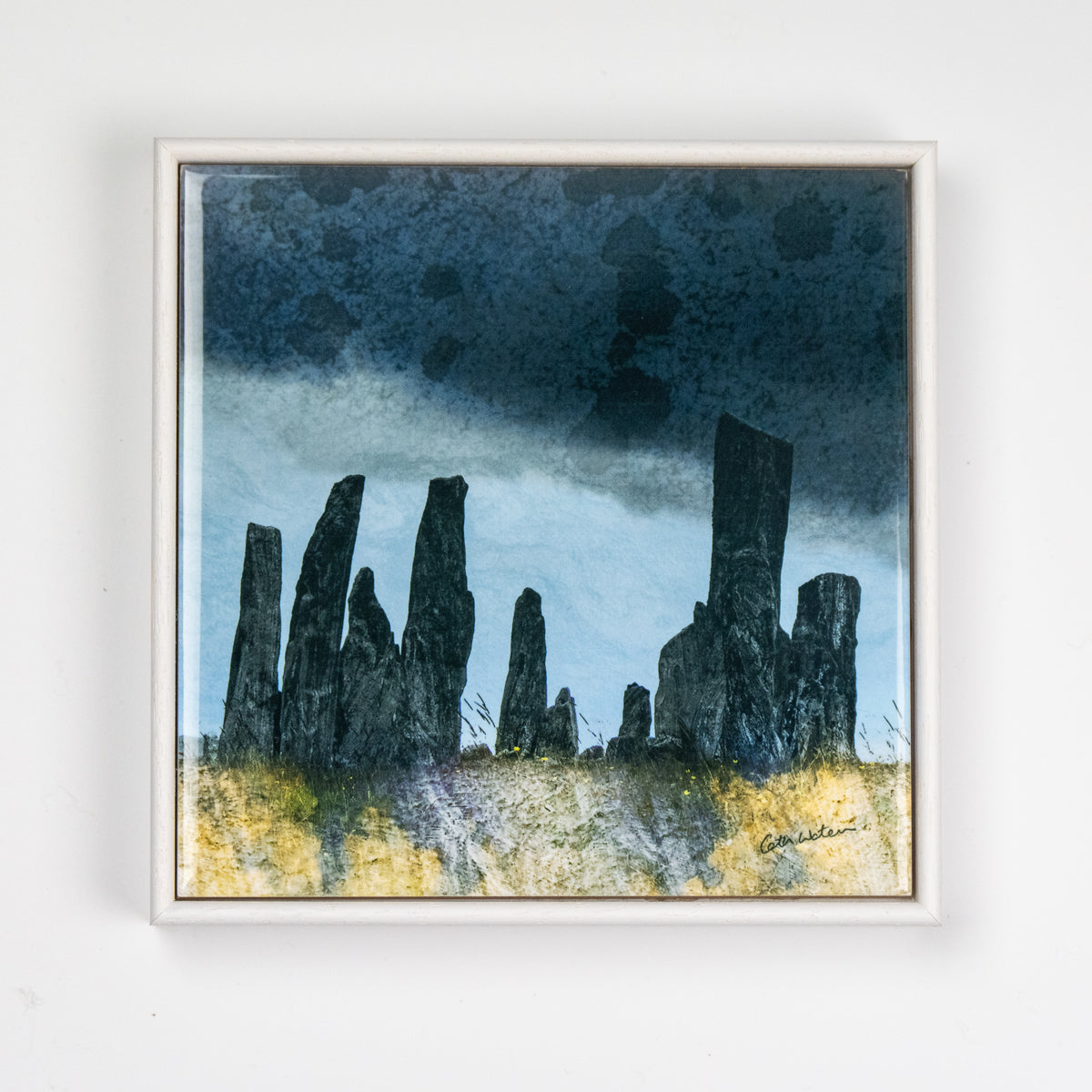 The Calanais Stones Lewis Wood Framed 6" ceramic tile