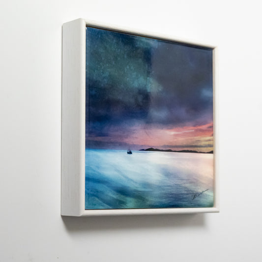 Fishing the Little Minch Wood Framed 6" ceramic tile