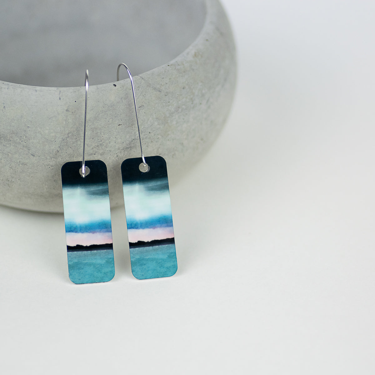 Edinburgh Skyline from East Lothian Aluminium and Silver Earrings