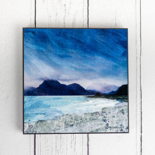Elgol Shore Isle of Skye  150mm square Wood Block Print