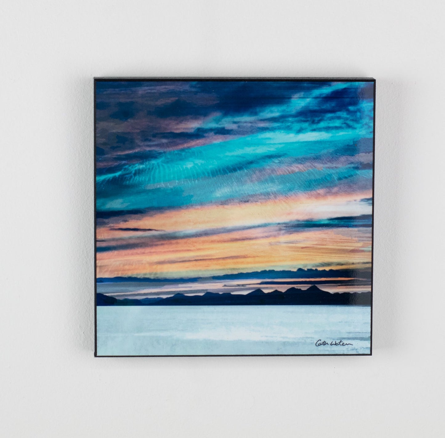 Western Isles from Trotternish Isle of Skye  150mm square Wood Block Print