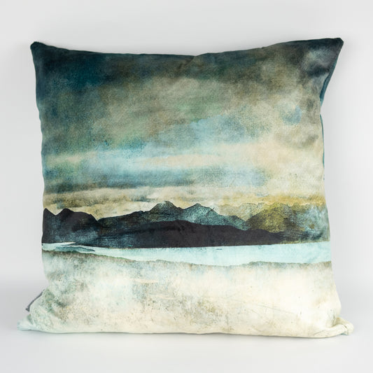 Skye from the Bealach Na Ba Applecross Velvet Cushion