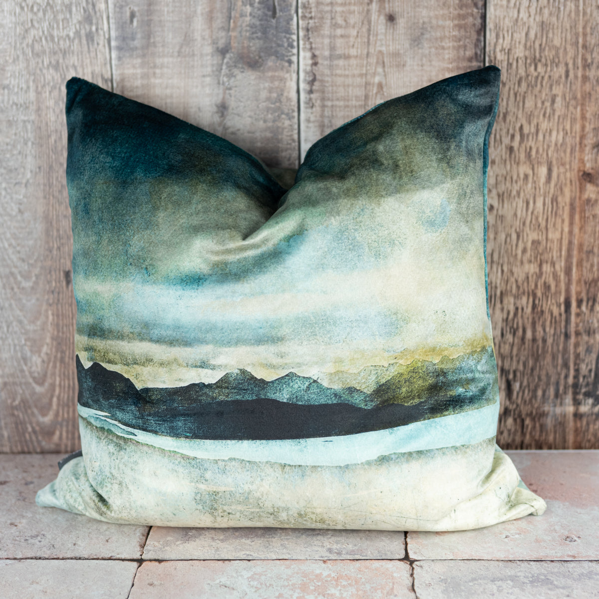Skye from the Bealach Na Ba Applecross Velvet Cushion