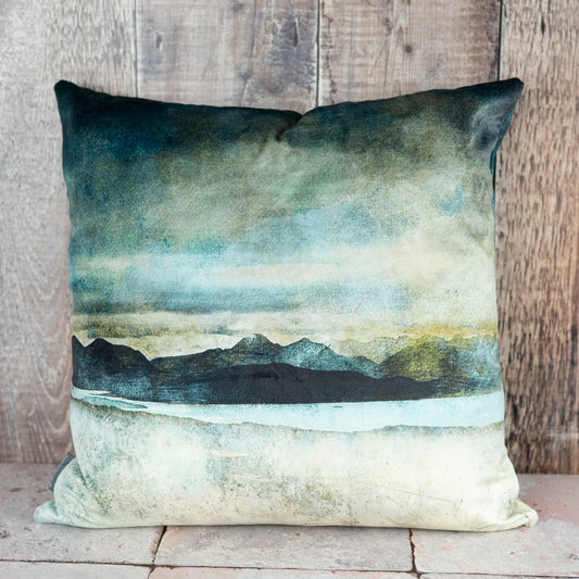 Skye from the Bealach Na Ba Applecross Velvet Cushion