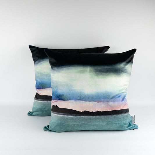 Edinburgh Skyline from East Lothian Velvet Cushion