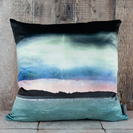 Edinburgh Skyline from East Lothian Velvet Cushion