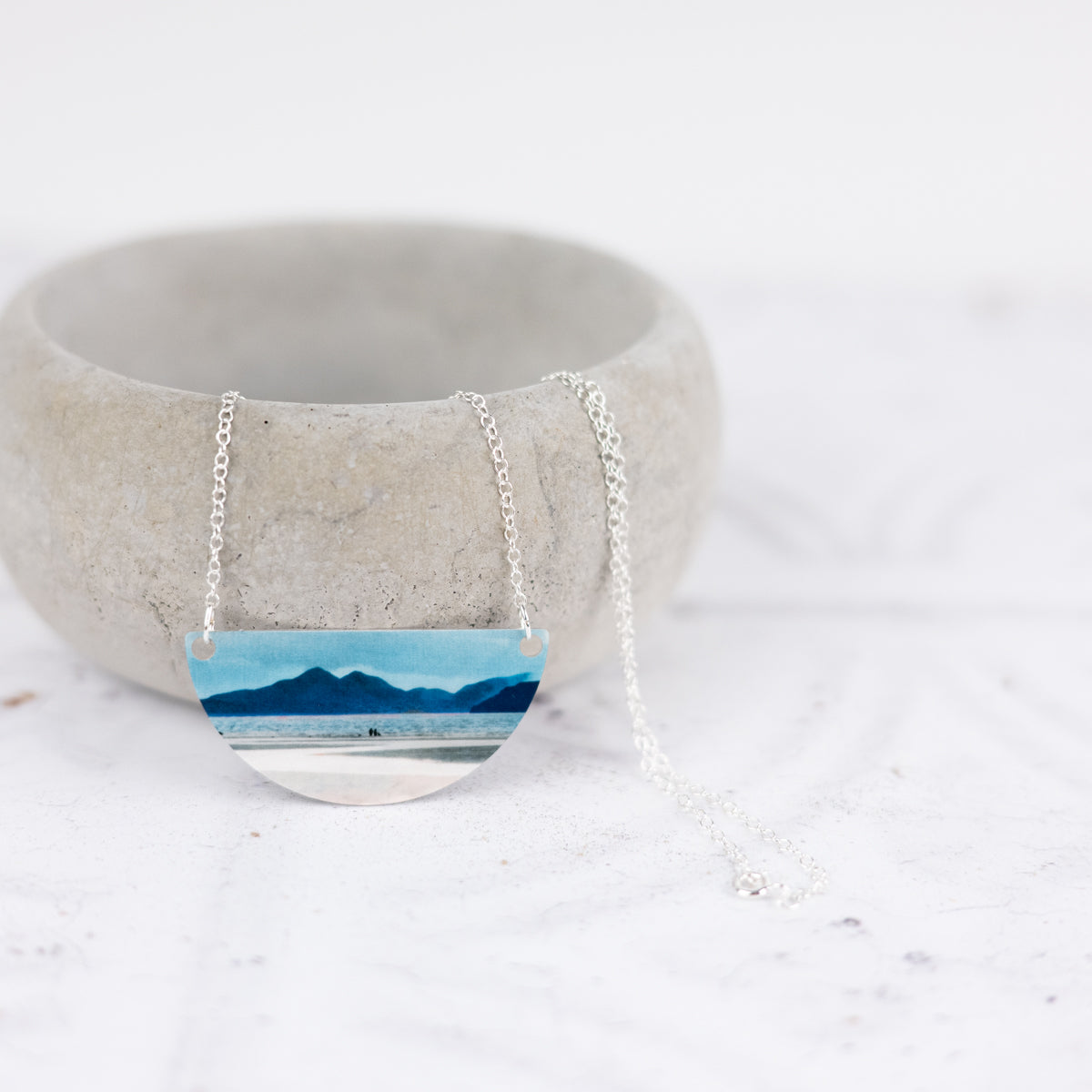 “A walk on the beach” Skye from Applecross Aluminium and Silver Small Necklace