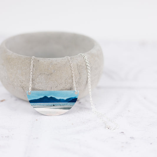 “A walk on the beach” Skye from Applecross Aluminium and Silver Small Necklace