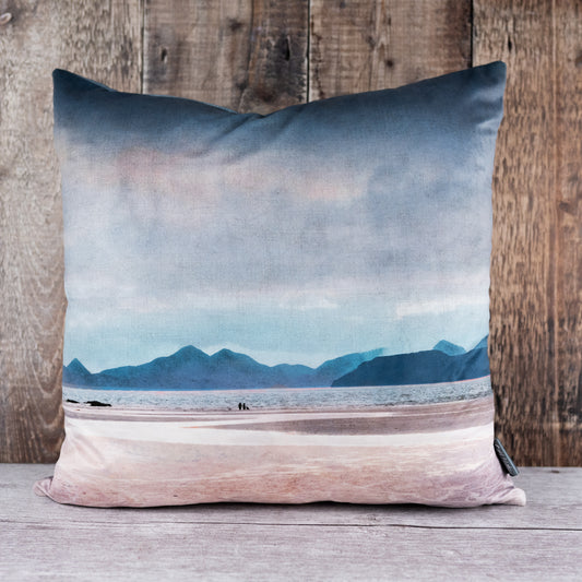 "A walk on the beach" Skye from Applecross Velvet Cushion