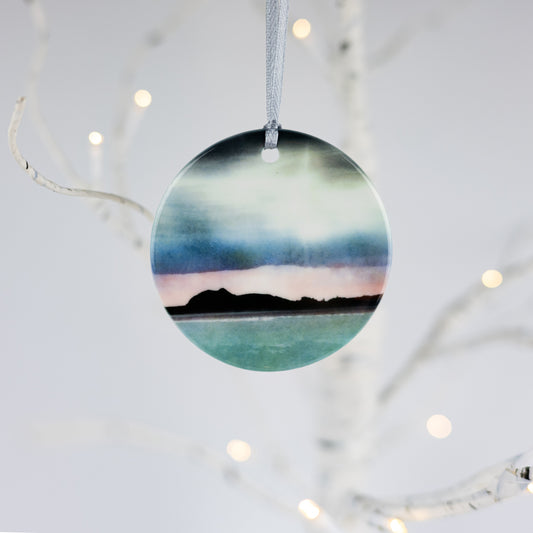 Edinburgh Skyline from East Lothian Porcelain Hanging Ornament
