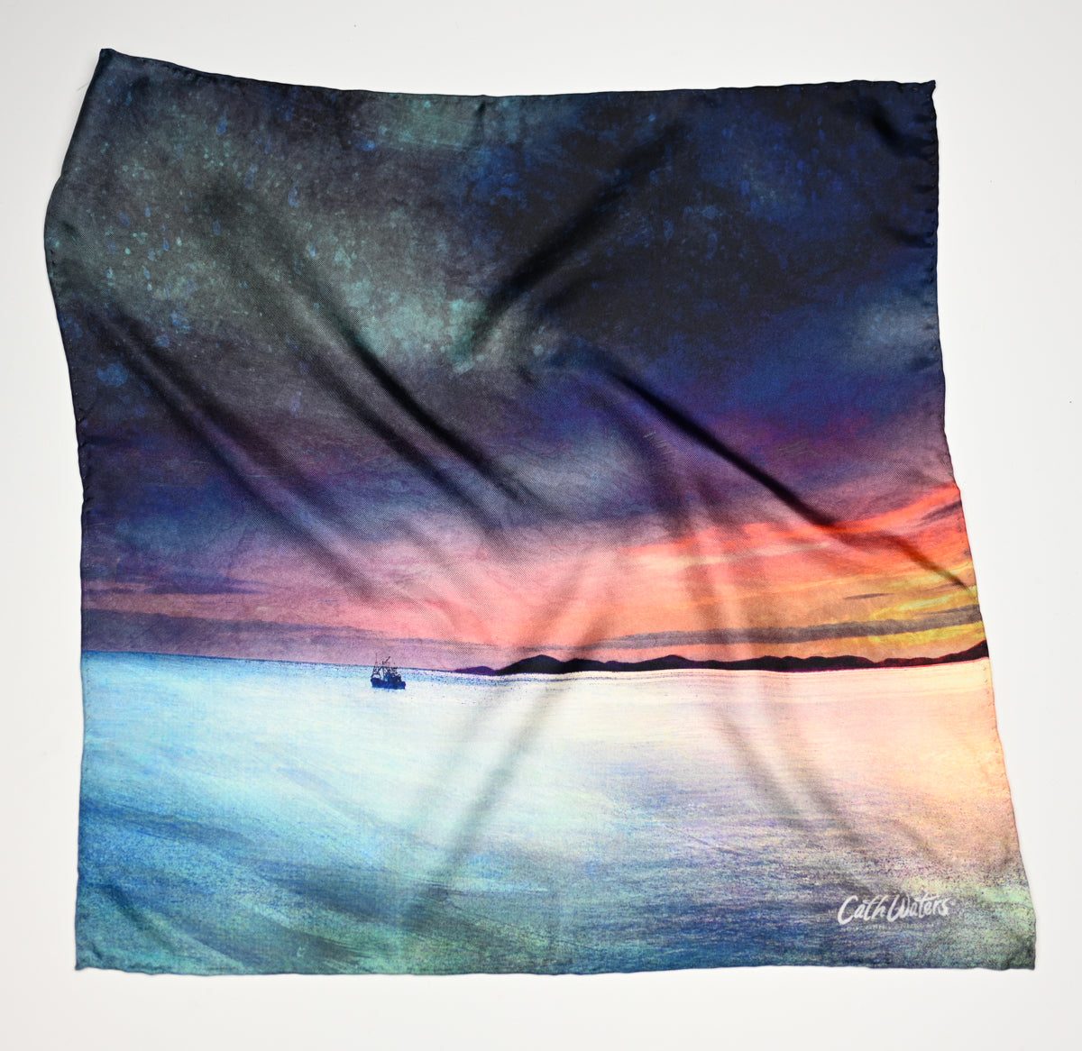 Fishing the Little Minch Small Square Silk Scarf