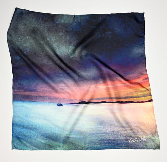 Fishing the Little Minch Small Square Silk Scarf