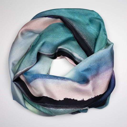 Edinburgh Skyline from East Lothian Large Panoramic Silk Scarf