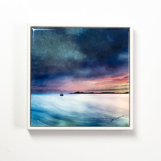 Fishing the Little Minch Wood Framed 6" ceramic tile
