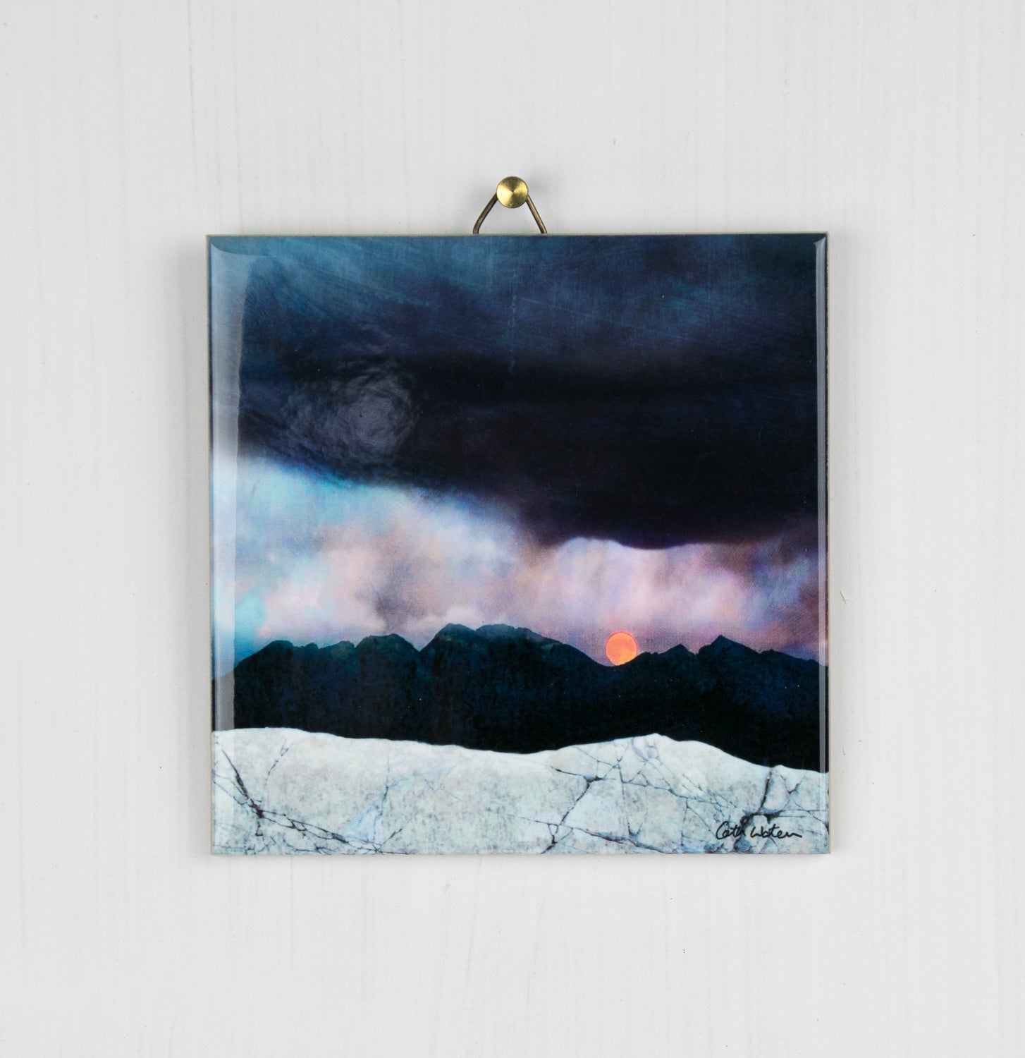 Strawberry Moonrise over the Cuillin Skye Tile Art