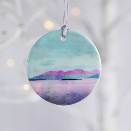 Arran over Sound of Bute Porcelain Hanging Ornament