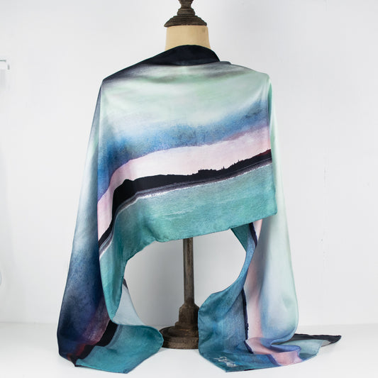 Edinburgh Skyline from East Lothian Large Panoramic Silk Scarf