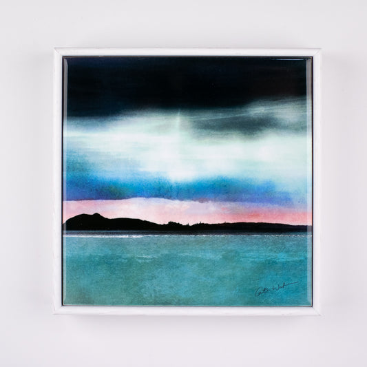 Edinburgh Skyline from East Lothian Wood Framed 6" ceramic tile