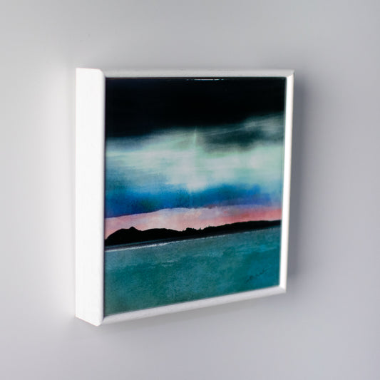 Edinburgh Skyline from East Lothian Wood Framed 6" ceramic tile