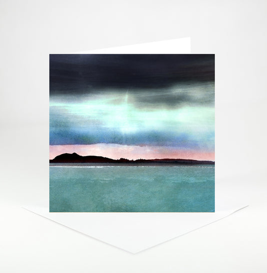 Edinburgh Skyline from East Lothian 140mm square greetings card